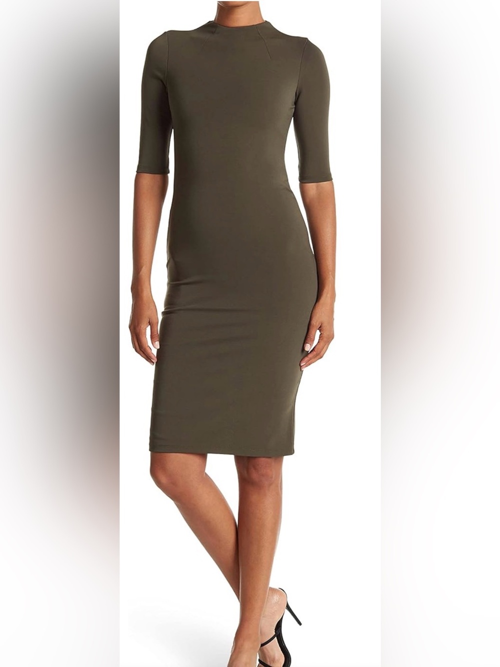 Alice + Olivia Delora Knit Bodycon Dress in Olive Green Size 4 Small Fitted